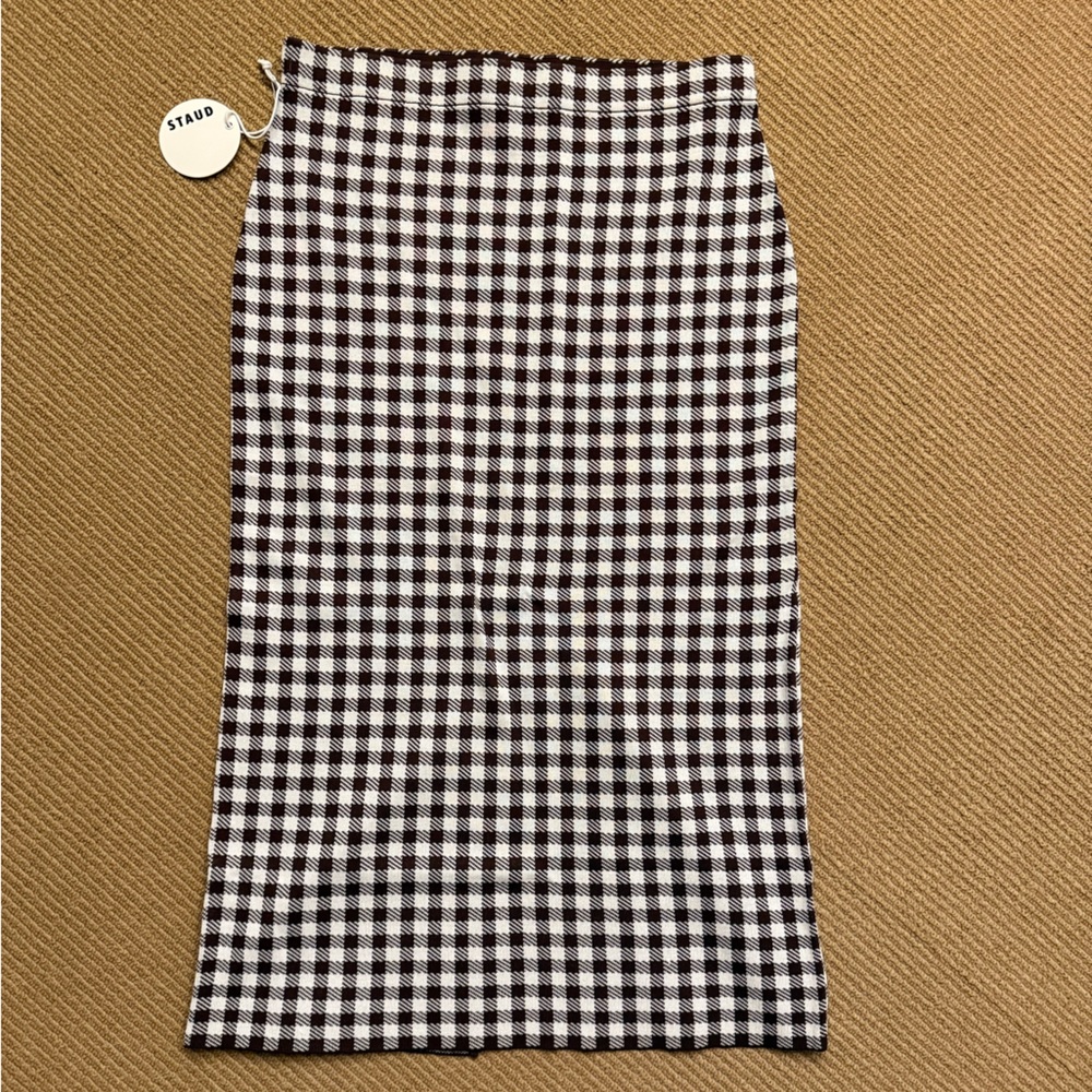 STAUD Chocolate and cream Checkered A-Line Skirt